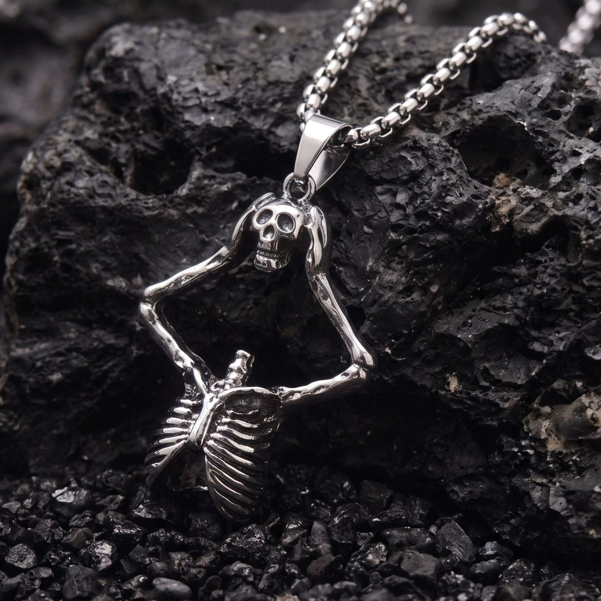 Collier squelette pour homme, en alliage de zinc, style gothique