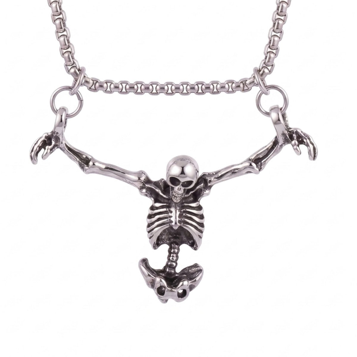 Collier squelette unisexe, en alliage de zinc argent, avec pendentif squelette