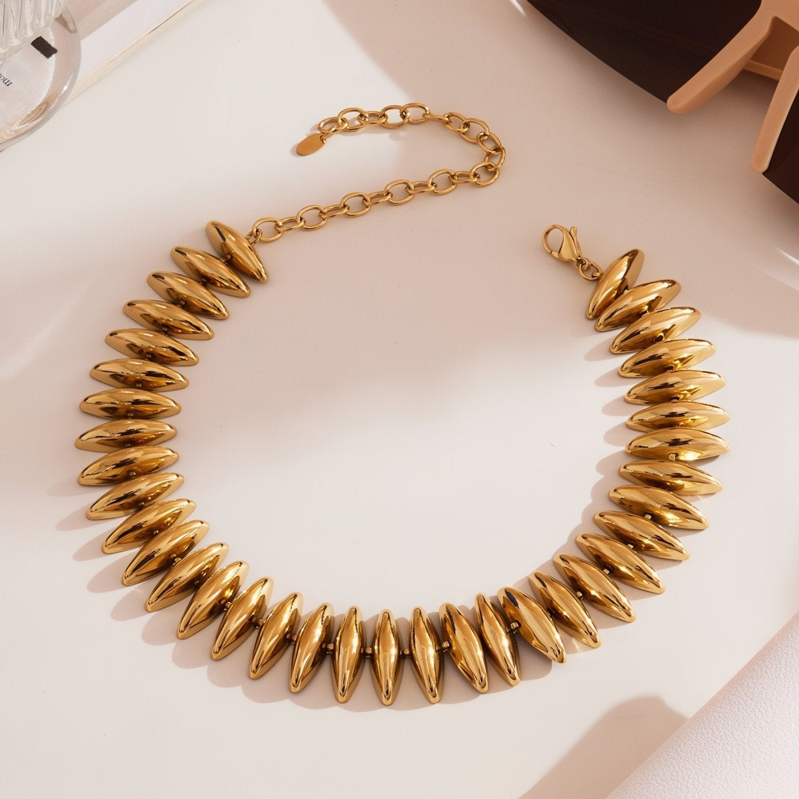 Collier statement ras - du - cou, maille ovale dorée ou argentée, en acier inoxydable