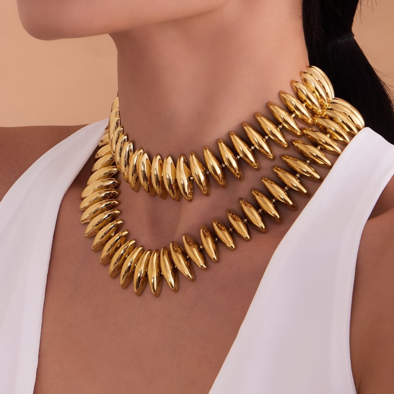 Collier statement ras - du - cou, maille ovale dorée ou argentée, en acier inoxydable