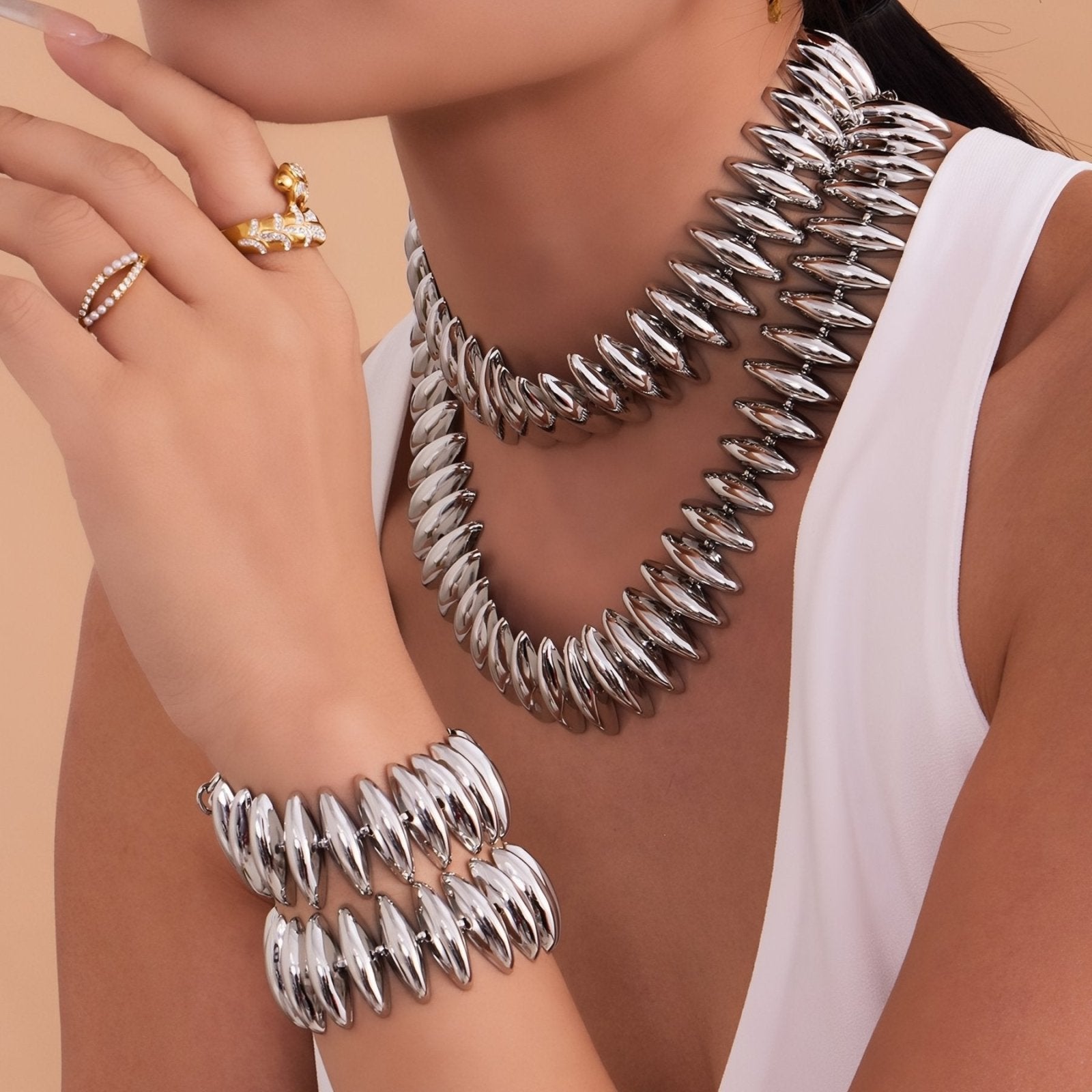 Collier statement ras - du - cou, maille ovale dorée ou argentée, en acier inoxydable