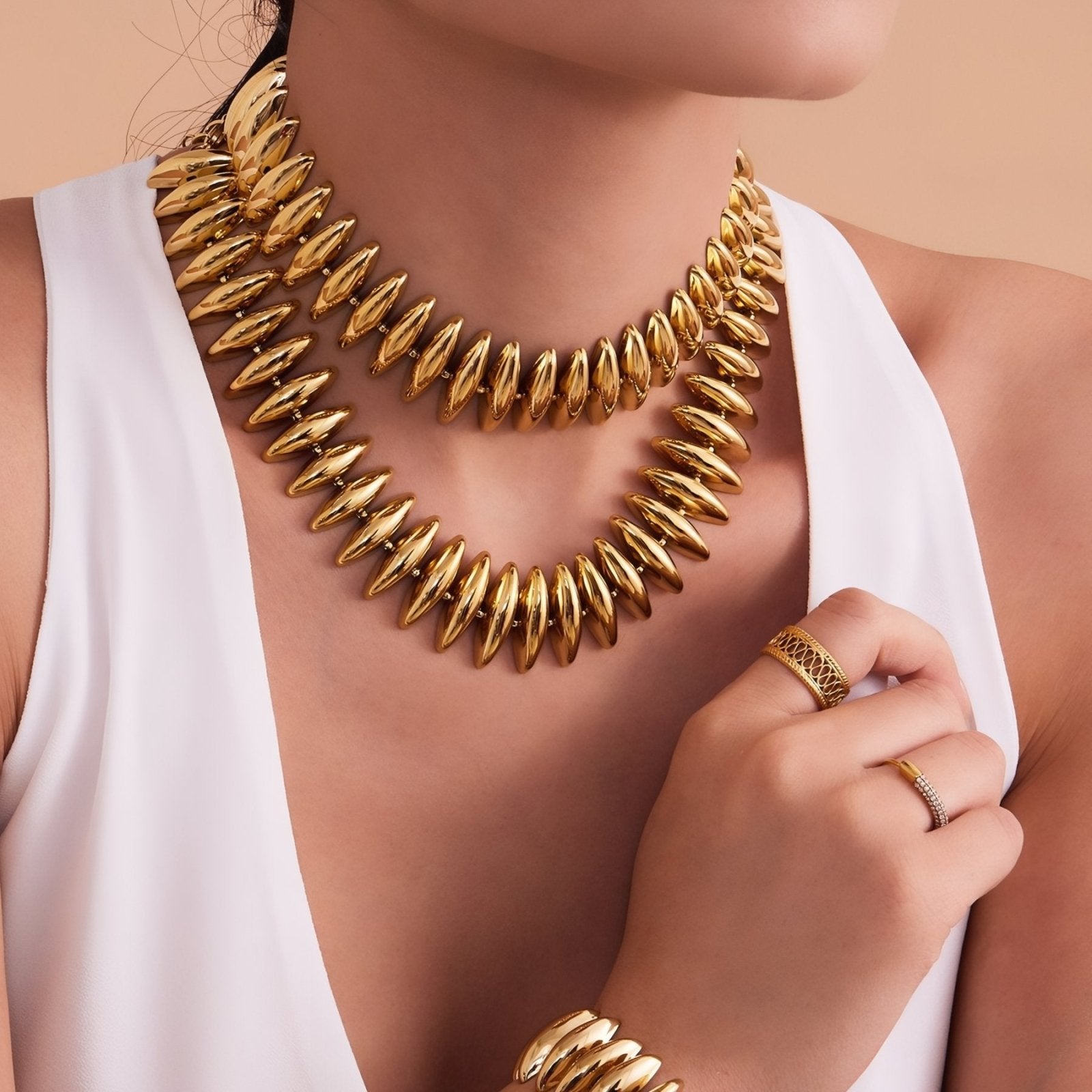 Collier statement ras - du - cou, maille ovale dorée ou argentée, en acier inoxydable