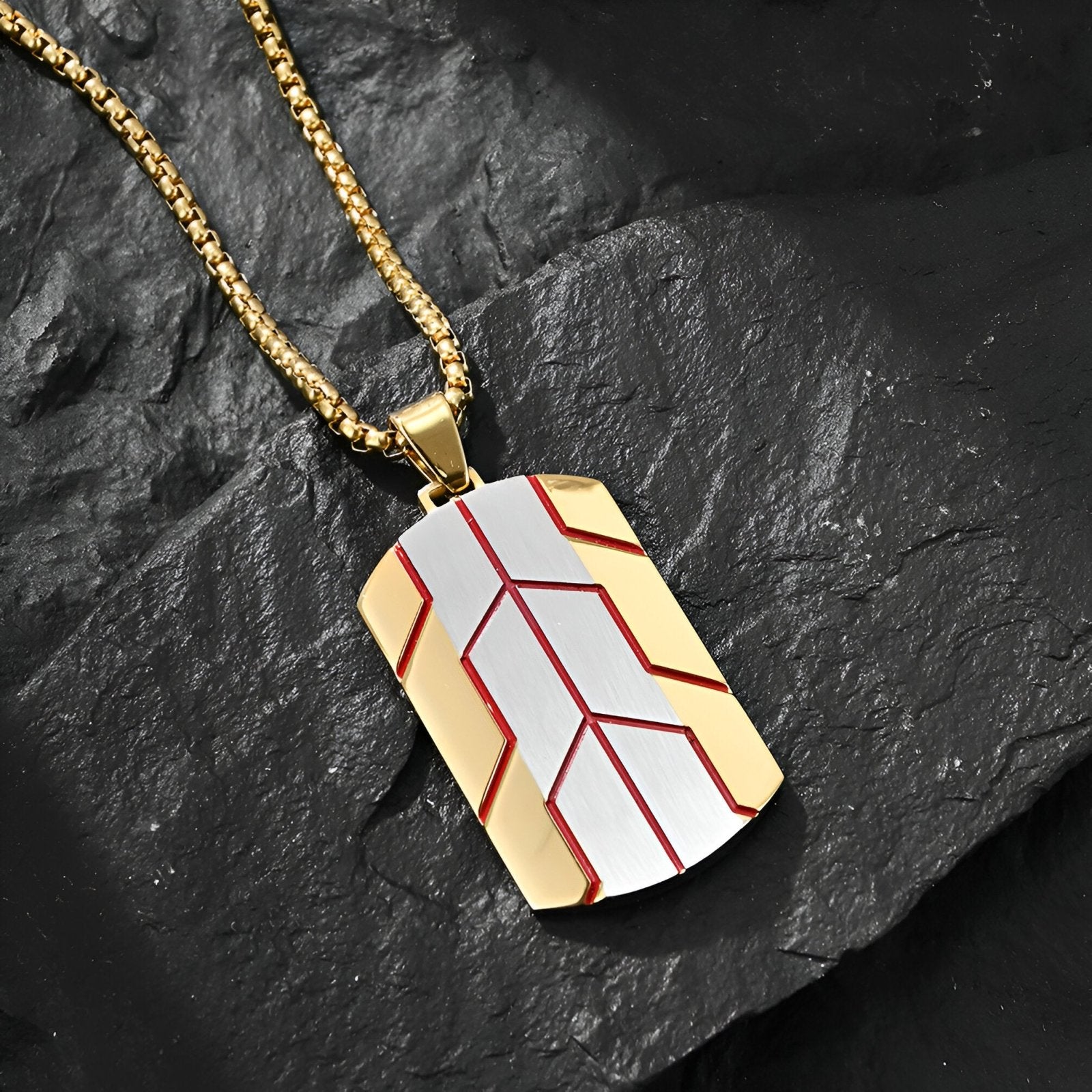 Collier streetwear homme, pendentif géométrique multicolore en acier brossé, modèle Malcolm