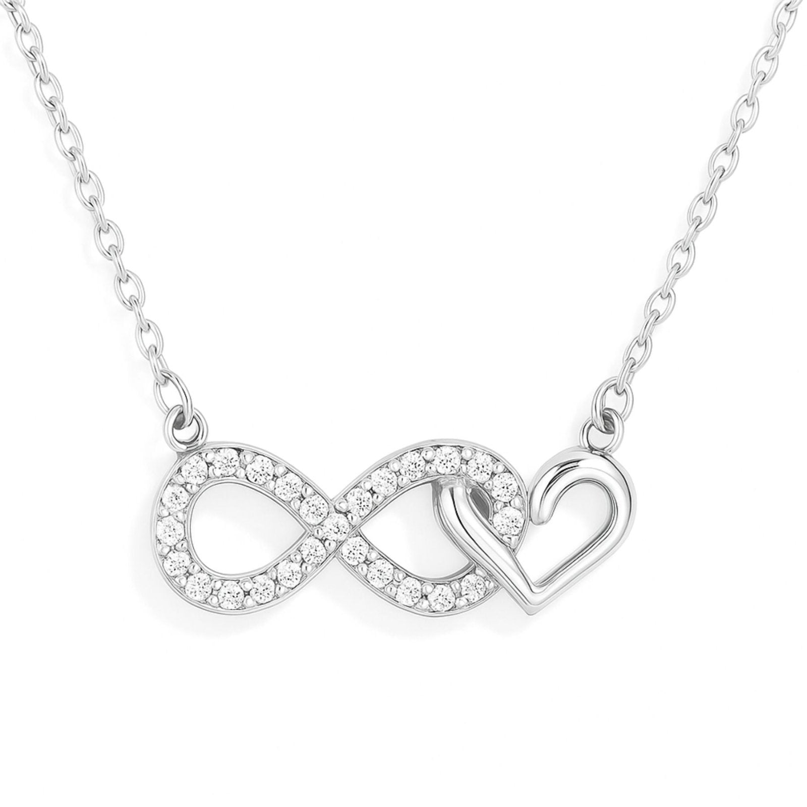 Collier symbole infini, chaîne fine en argent massif, orné de zircons, style chic, modèle Laurine