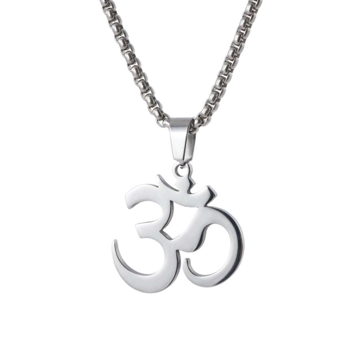 Collier symbole Om mixte, en acier inoxydable, symbole spirituel