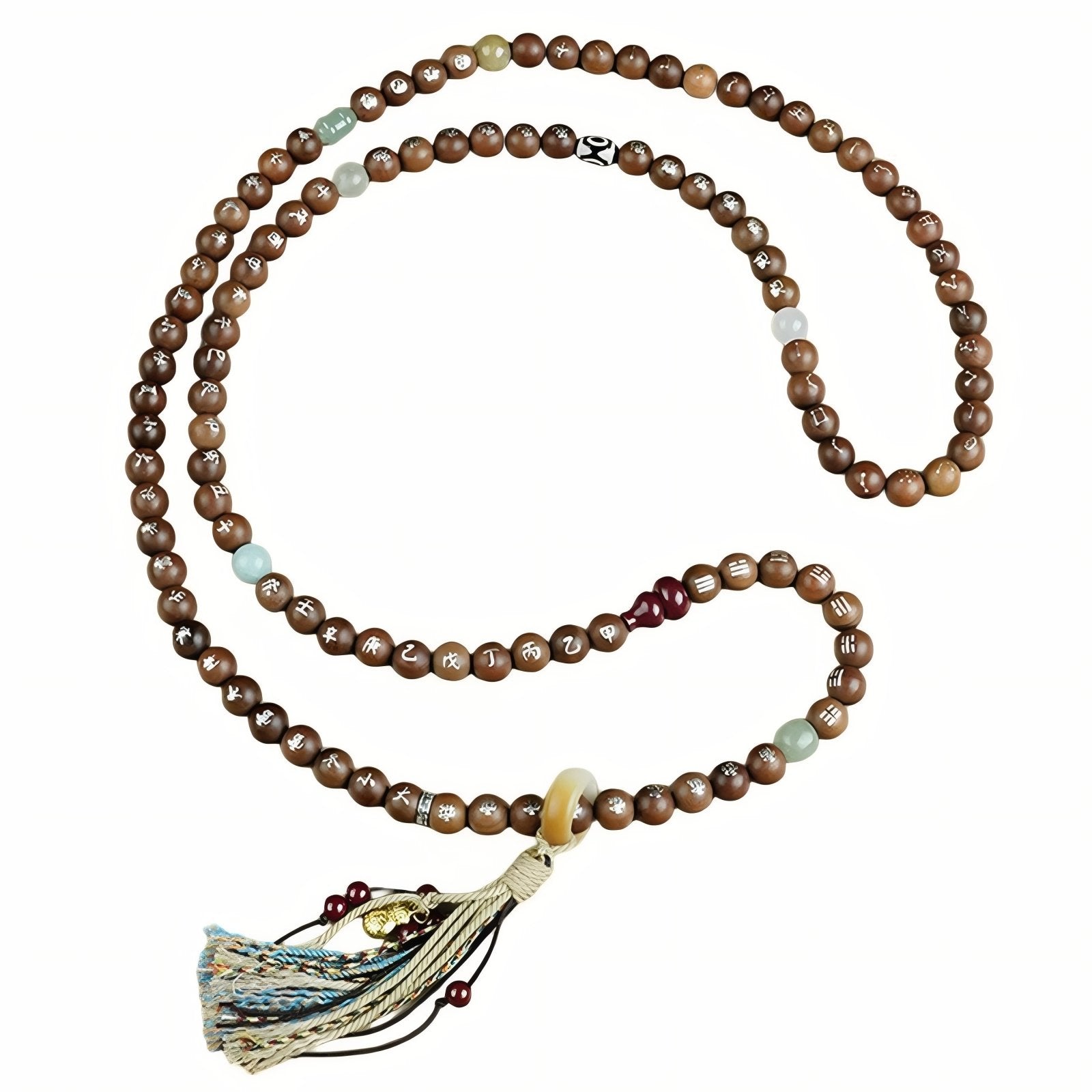 Collier taoïste en bois de jujubier, avec 108 perles et incrustations argent, style spirituel