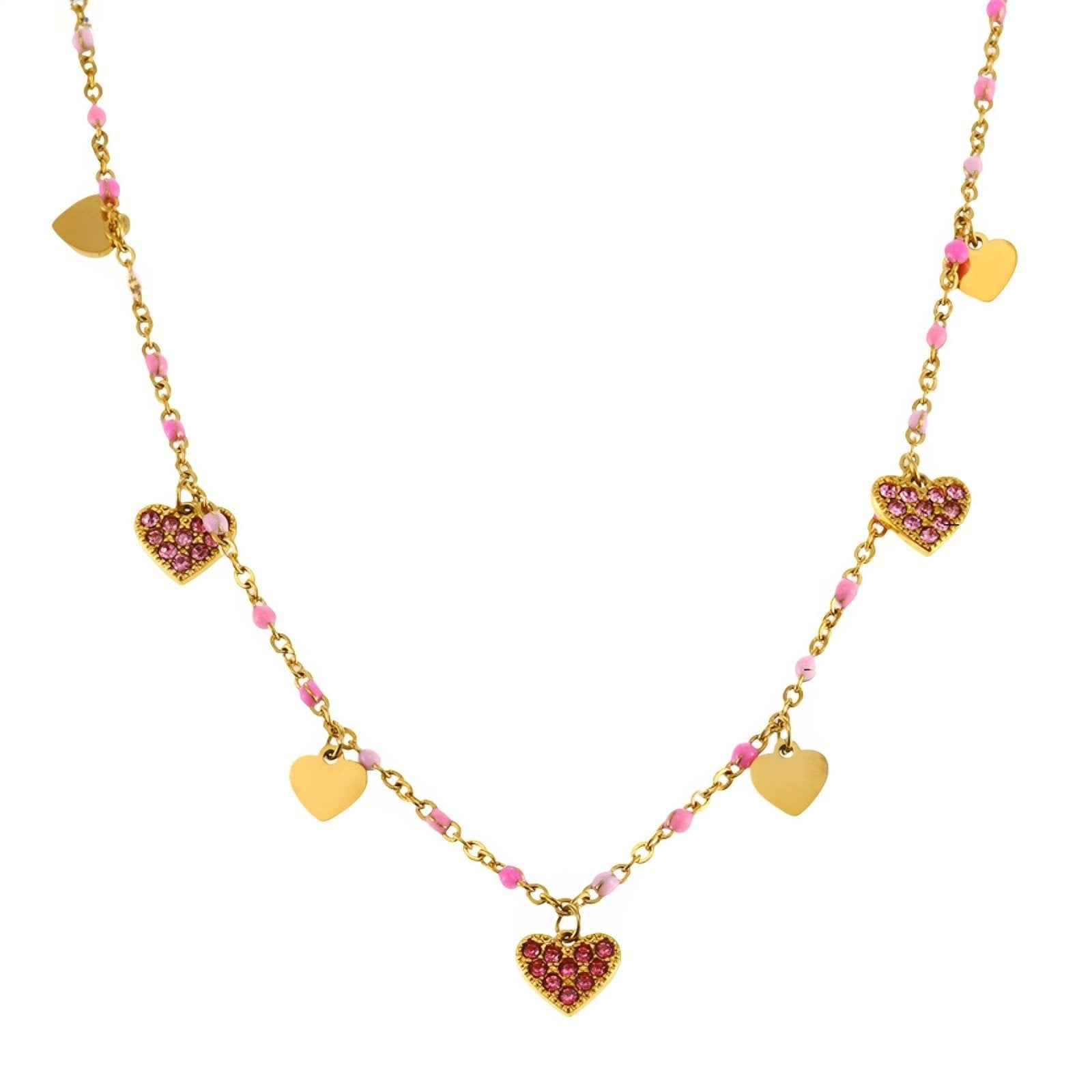 Collier tendance pour femme, acier inoxydable, pendentifs cœurs émaillés et zircons multicolores