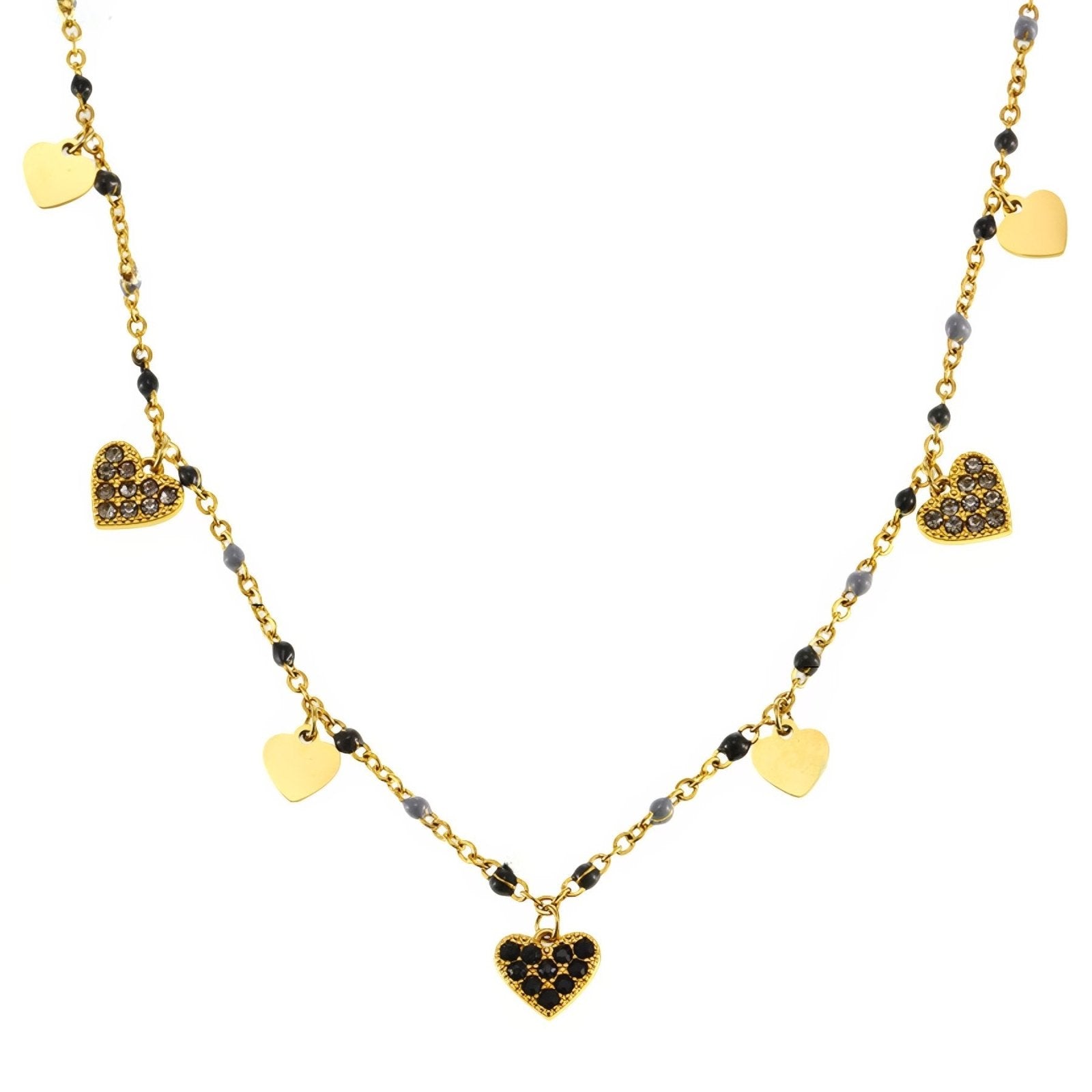 Collier tendance pour femme, acier inoxydable, pendentifs cœurs émaillés et zircons multicolores