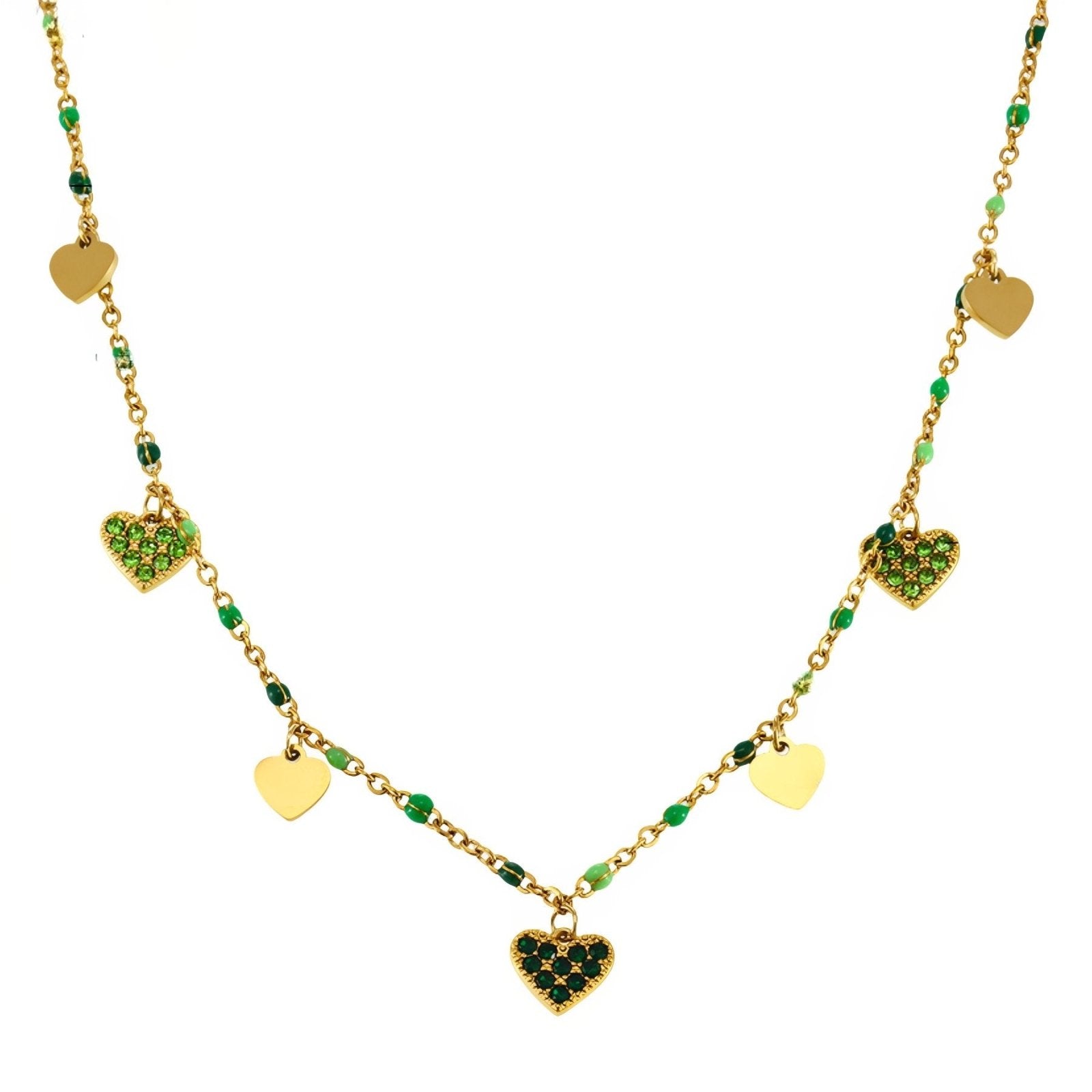 Collier tendance pour femme, acier inoxydable, pendentifs cœurs émaillés et zircons multicolores