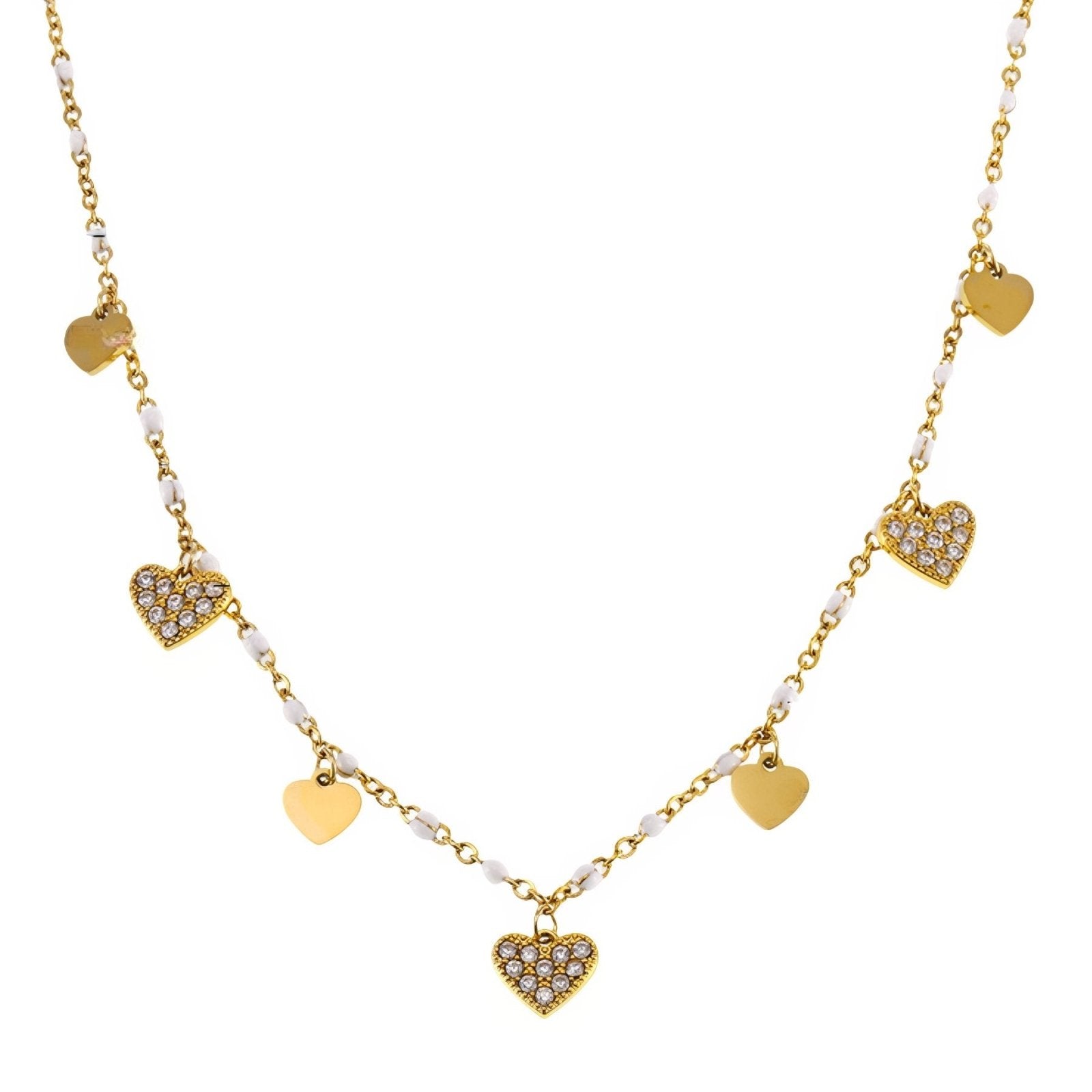 Collier tendance pour femme, acier inoxydable, pendentifs cœurs émaillés et zircons multicolores