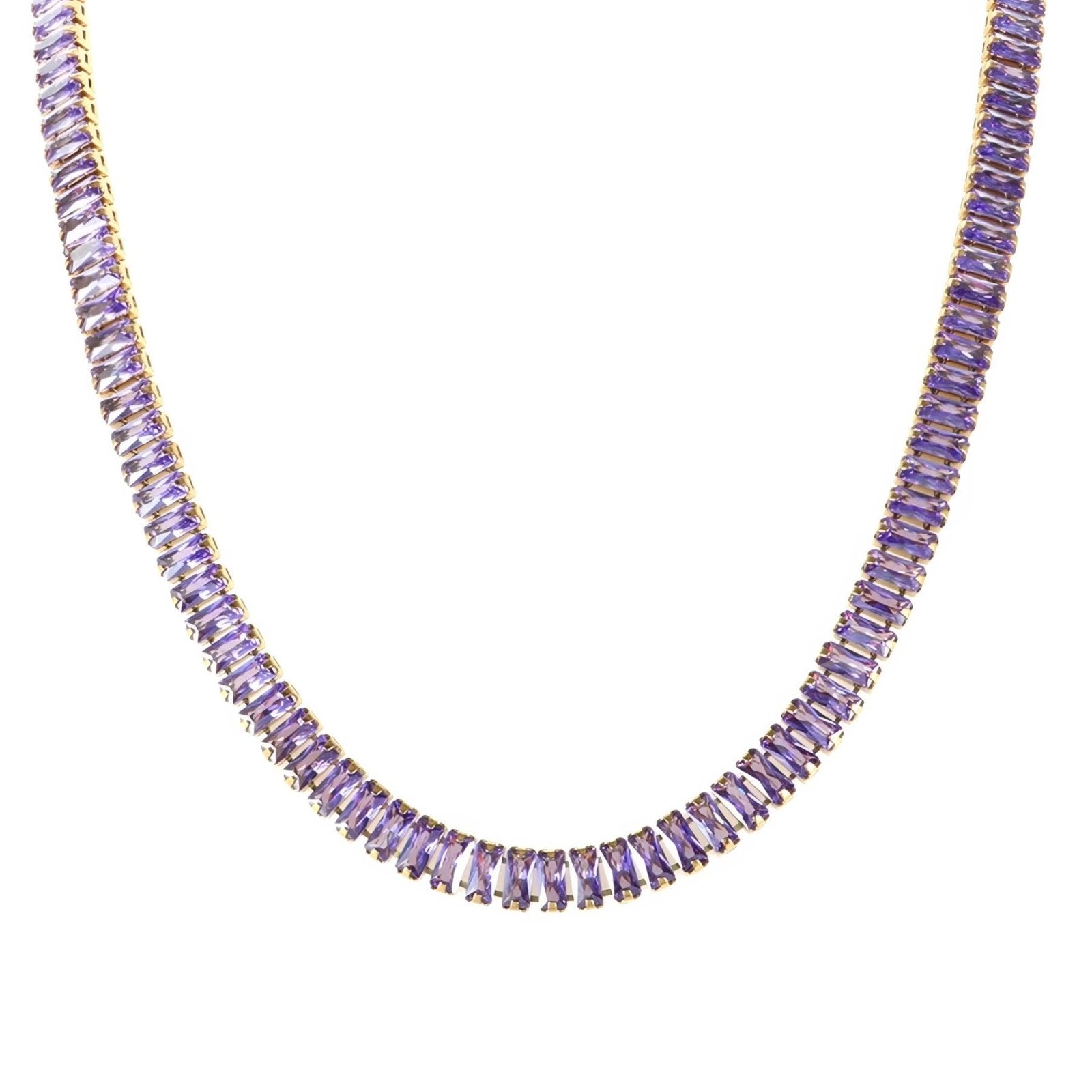 Collier tennis ras - du - cou élégant, serti de zircons multicolores, en acier inoxydable plaqué or 18K