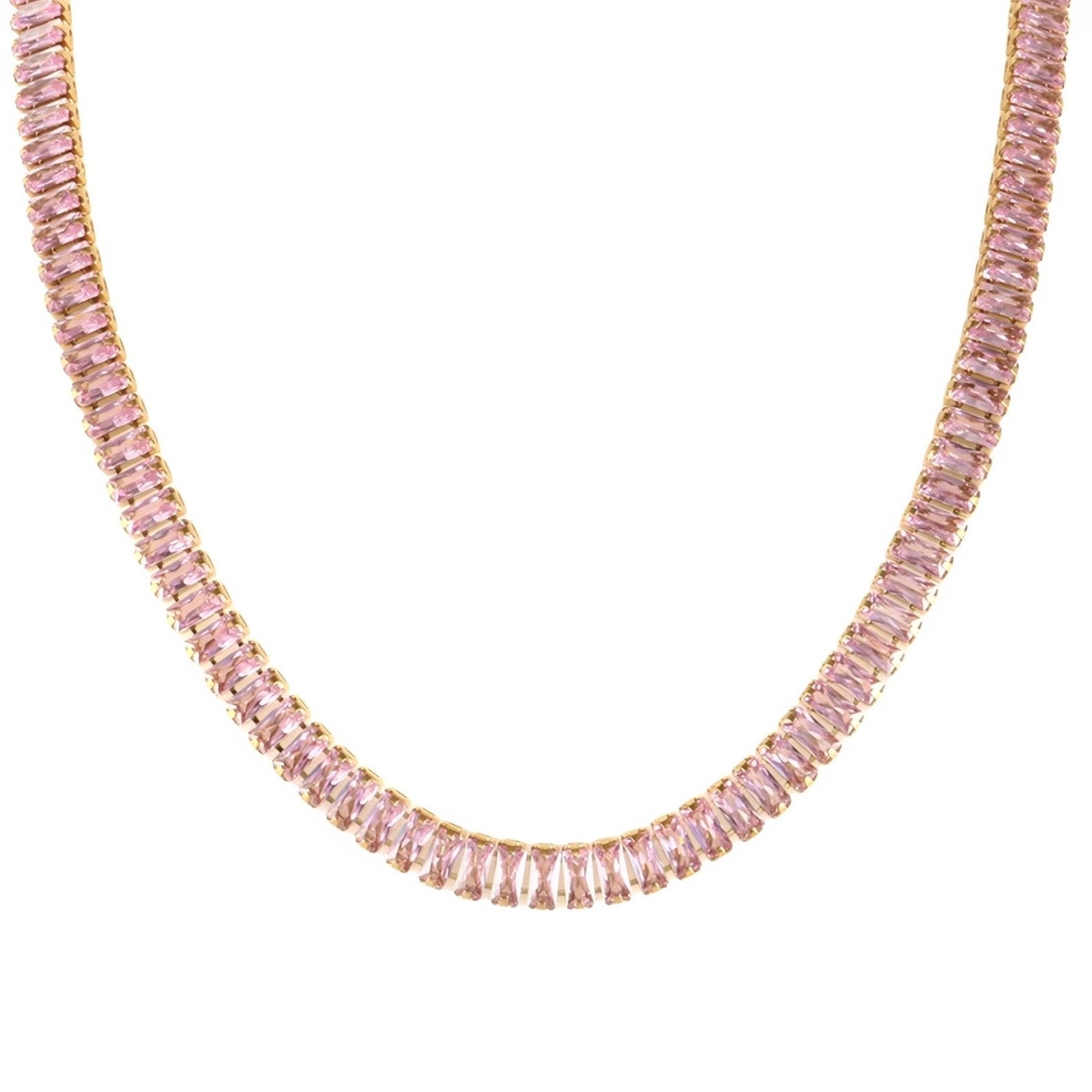 Collier tennis ras - du - cou élégant, serti de zircons multicolores, en acier inoxydable plaqué or 18K