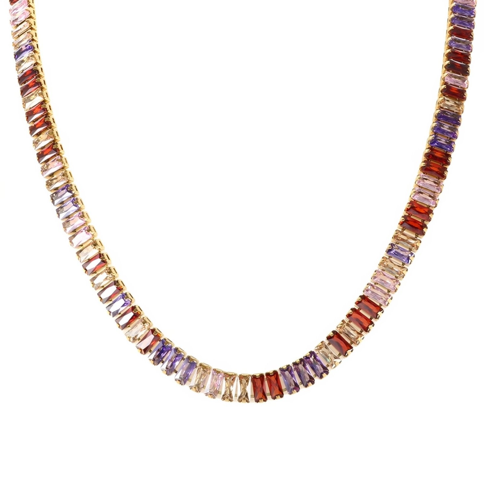 Collier tennis ras - du - cou élégant, serti de zircons multicolores, en acier inoxydable plaqué or 18K