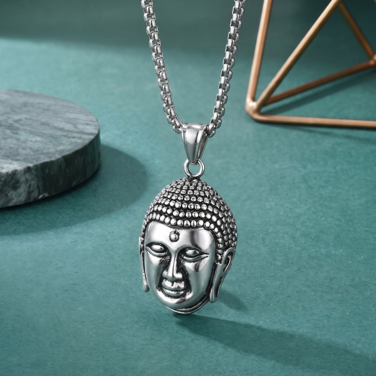 Collier tête de Bouddha pour homme, en acier inoxydable, pendentif sculpté au style spirituel et traditionnel