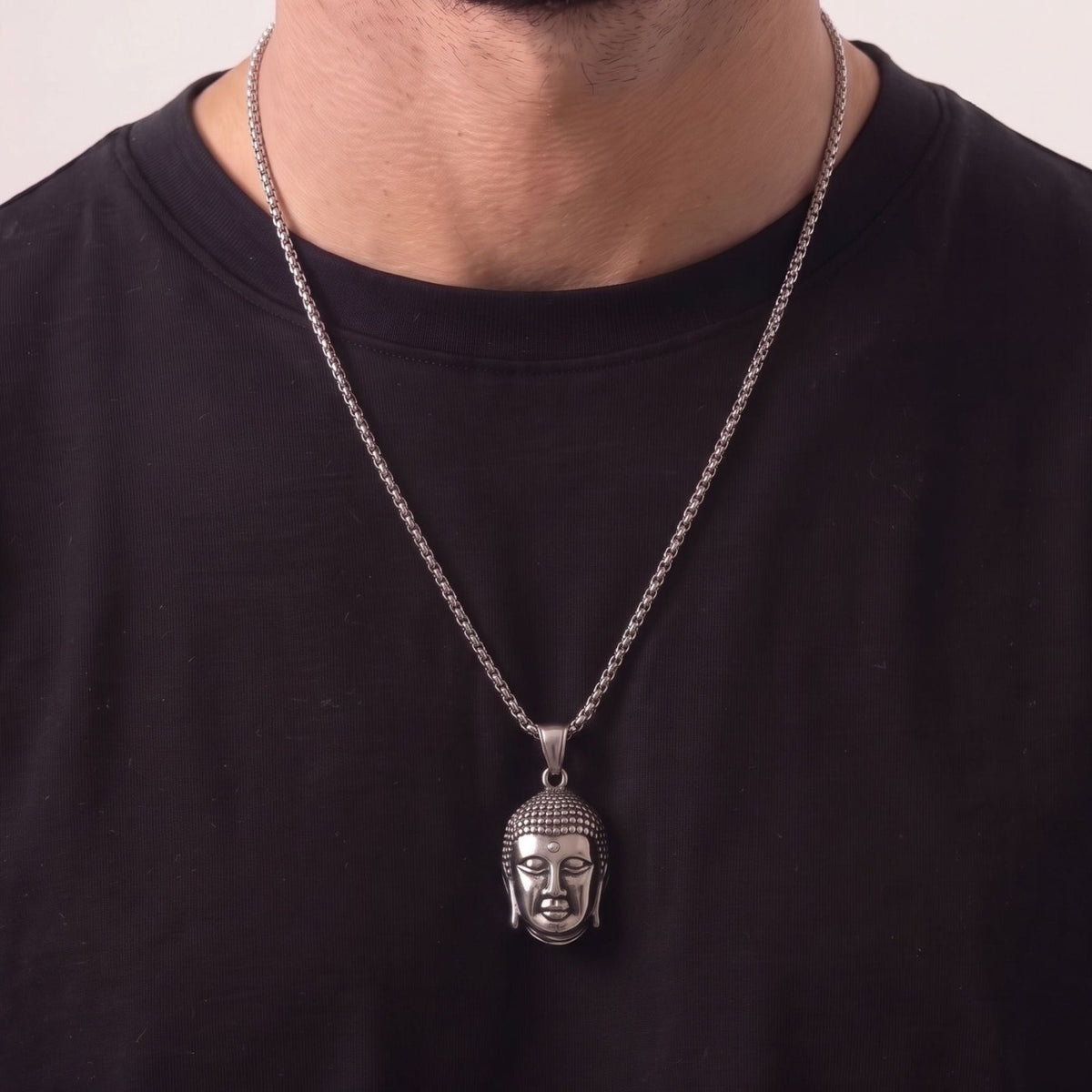 Collier tête de Bouddha pour homme, en acier inoxydable, pendentif sculpté au style spirituel et traditionnel