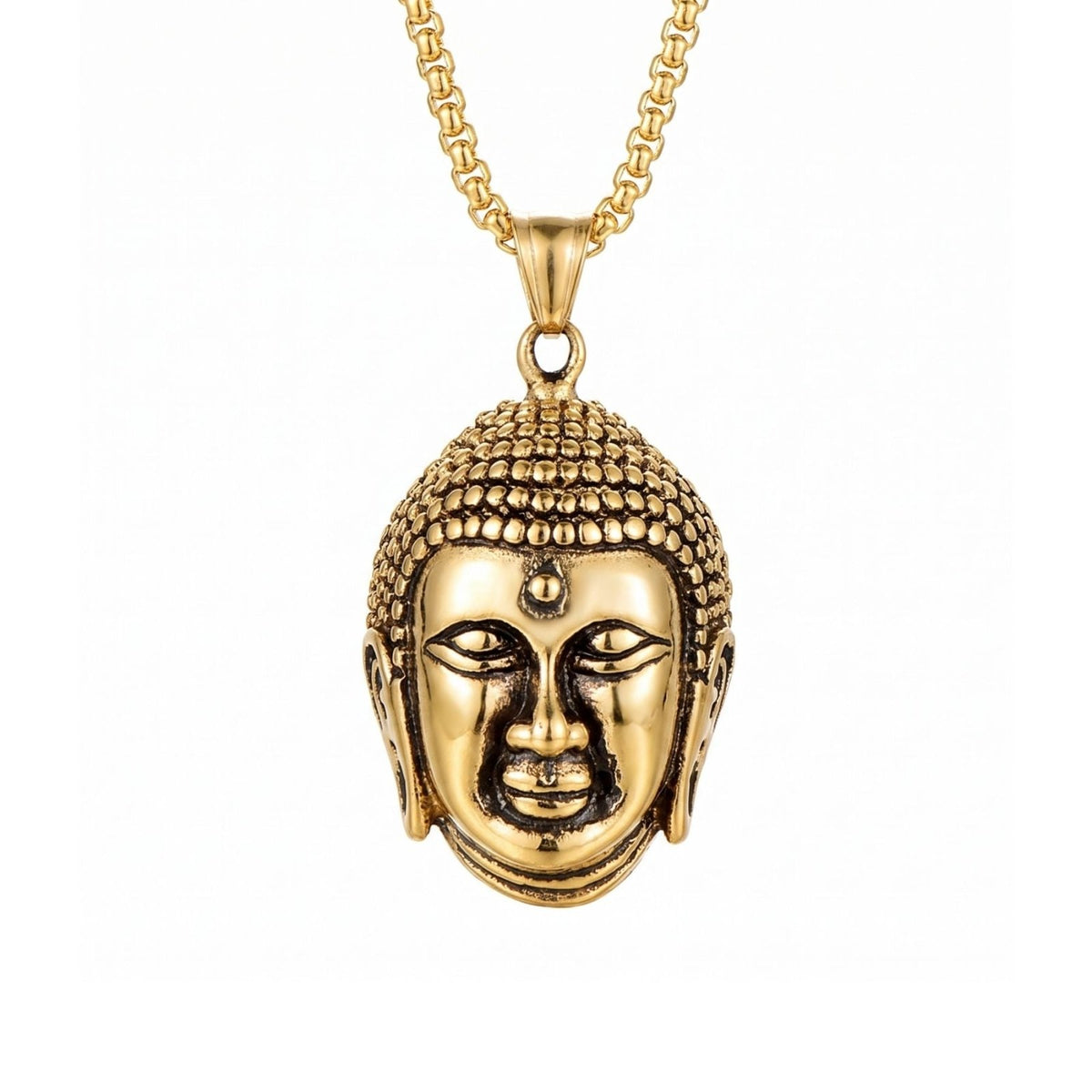 Collier tête de Bouddha pour homme, en acier inoxydable, pendentif sculpté au style spirituel et traditionnel