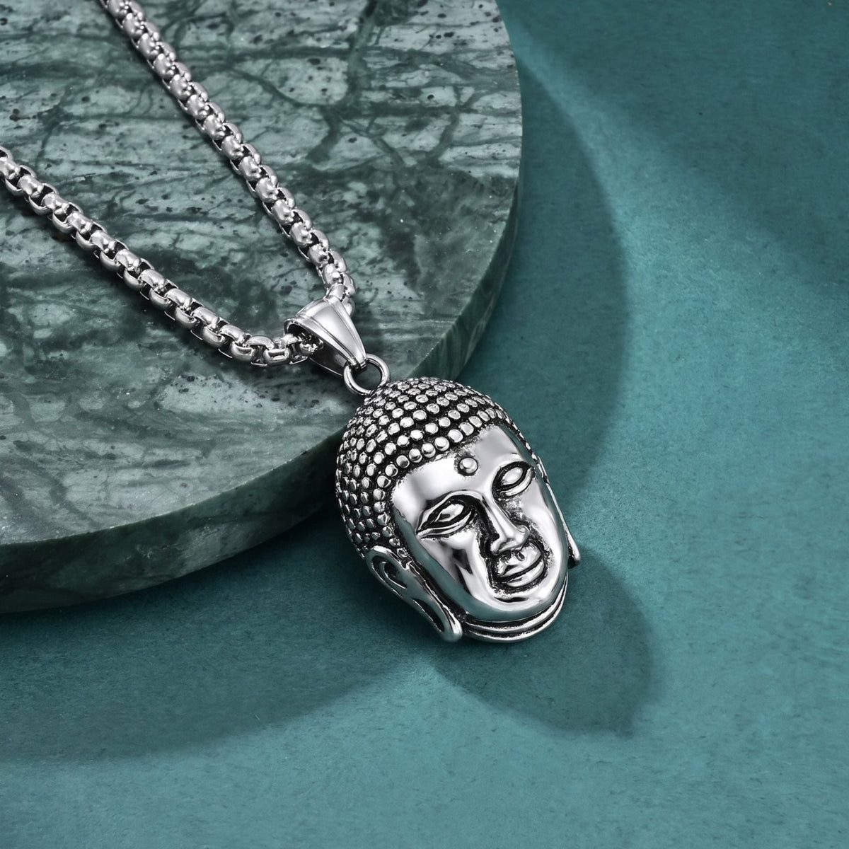 Collier tête de Bouddha pour homme, en acier inoxydable, pendentif sculpté au style spirituel et traditionnel
