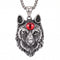 Collier tête de loup pour homme, en acier inoxydable, avec oeil coloré