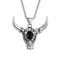 Collier tête de taureau pour homme, en acier inoxydable, pendentif cornes avec pierre noire centrale