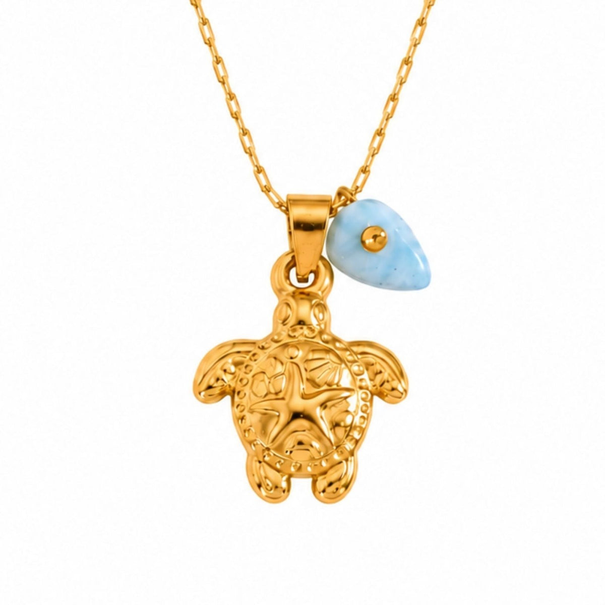 Collier tortue marine pour femme, en acier inoxydable doré, pendentif délicat avec pierre bleue