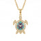 Collier tortue pour femme, en cuivre, pendentif turquoise et bleu serti de zircons scintillants