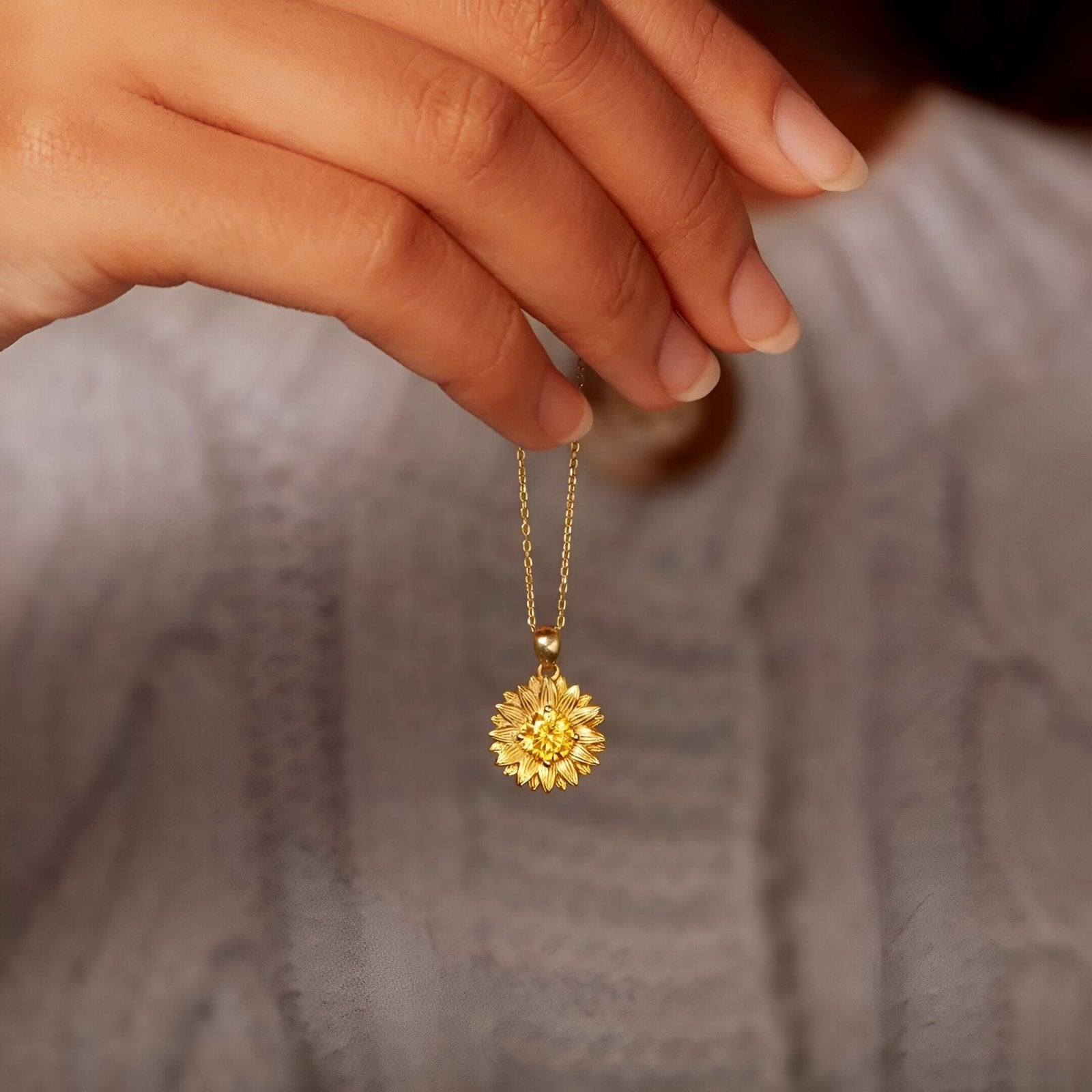 Collier tournesol doré en argent 925, maille forçat avec pierre jaune éclatante, modèle Lys