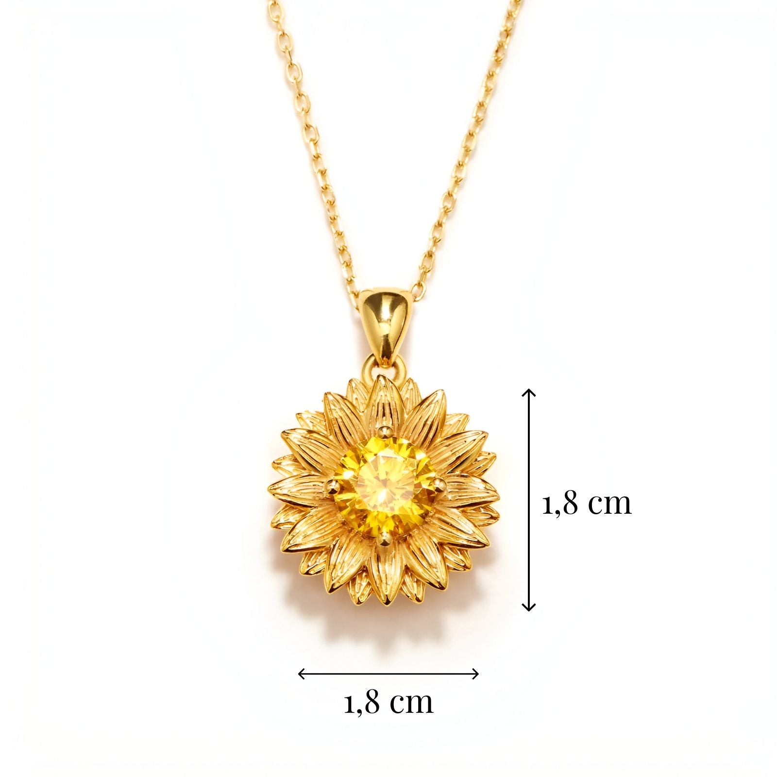 Collier tournesol doré en argent 925, maille forçat avec pierre jaune éclatante, modèle Lys