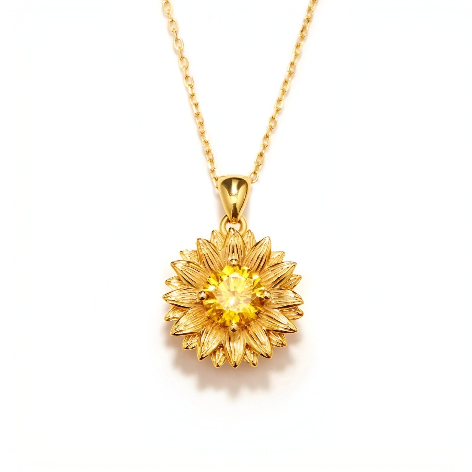 Collier tournesol doré en argent 925, maille forçat avec pierre jaune éclatante, modèle Lys