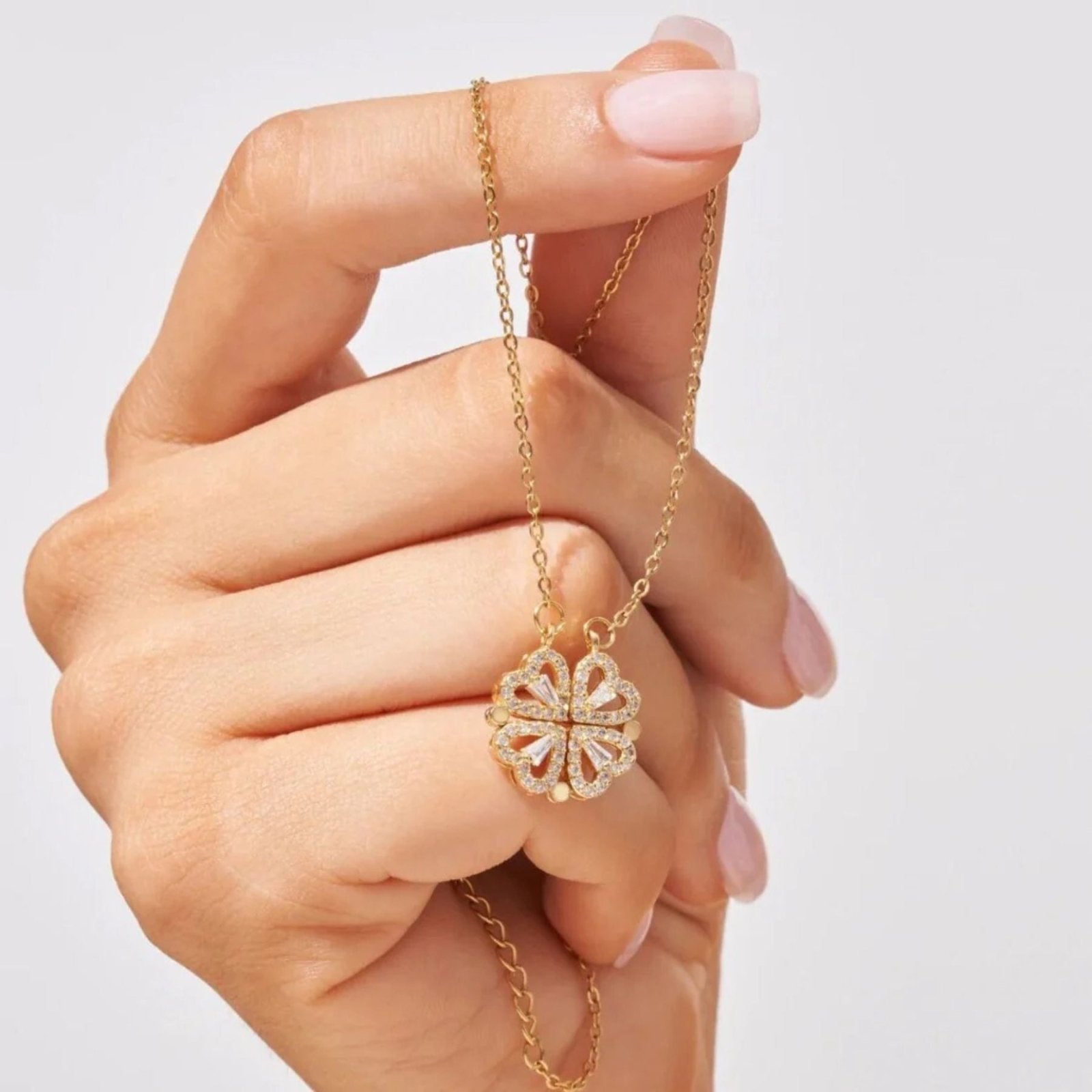 Collier transformable 2 - en - 1, trèfle cœur strass doré, acier inoxydable, modèle Anaé