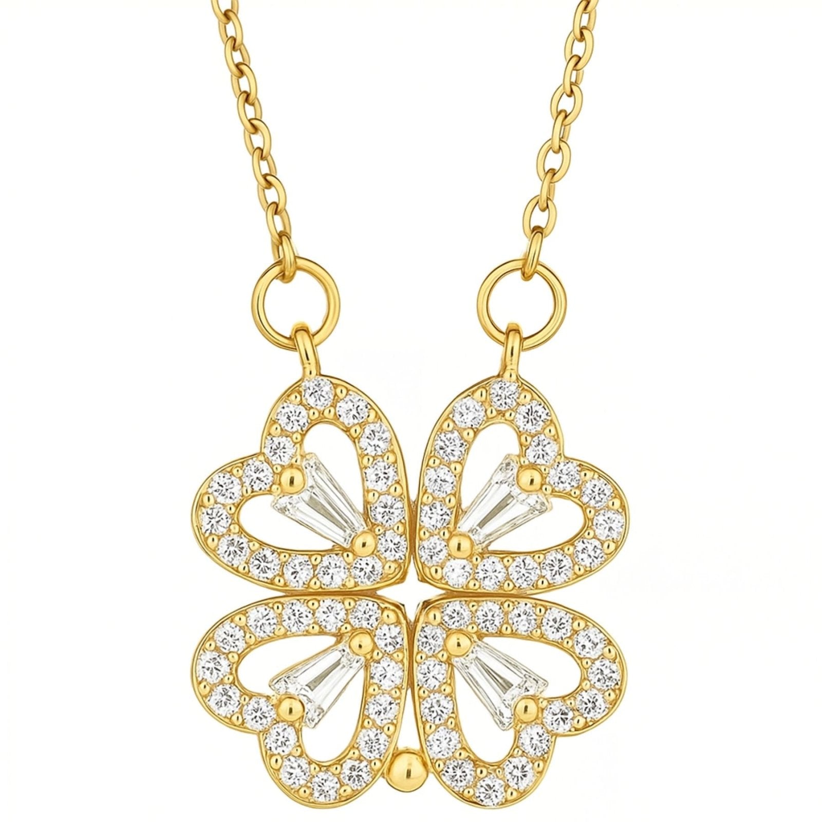 Collier transformable 2 - en - 1, trèfle cœur strass doré, acier inoxydable, modèle Anaé