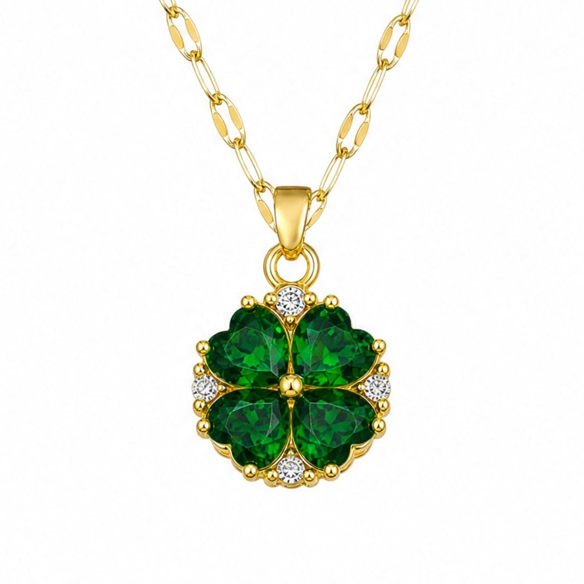 Collier trèfle à quatre feuilles pour femme, en acier titane doré, serti de pierres taille cœur
