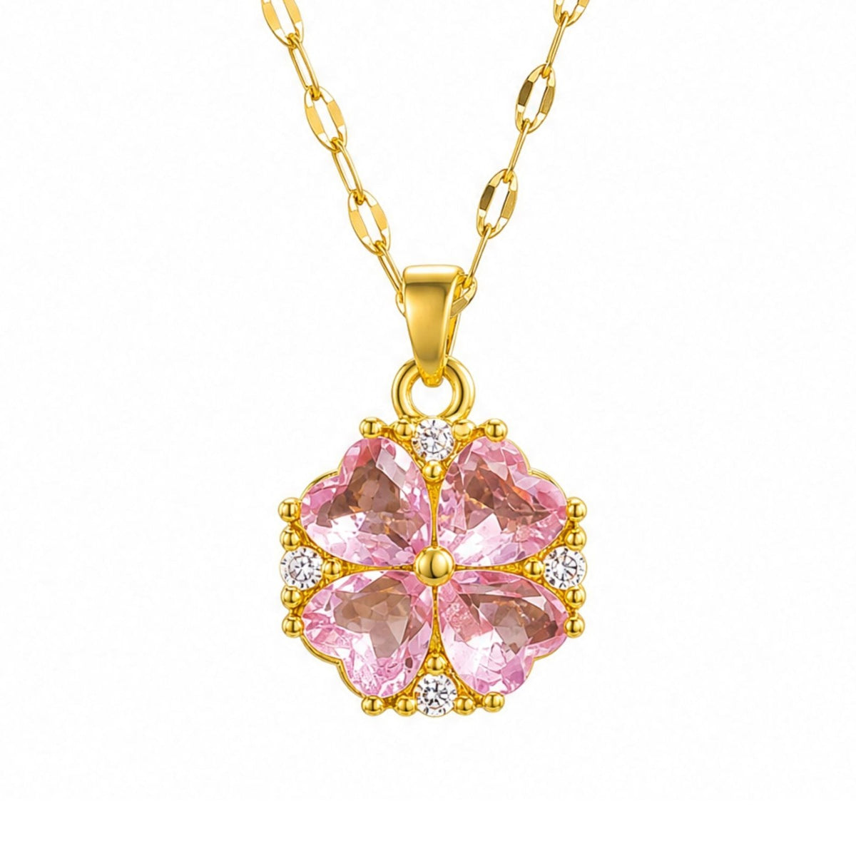 Collier trèfle à quatre feuilles pour femme, en acier titane doré, serti de pierres taille cœur