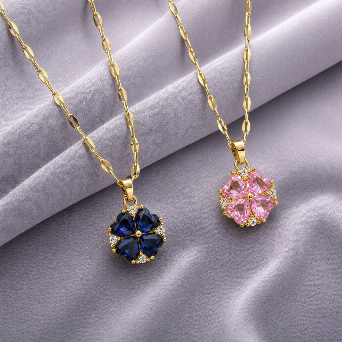 Collier trèfle à quatre feuilles pour femme, en acier titane doré, serti de pierres taille cœur
