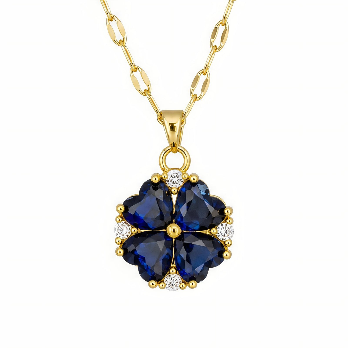 Collier trèfle à quatre feuilles pour femme, en acier titane doré, serti de pierres taille cœur