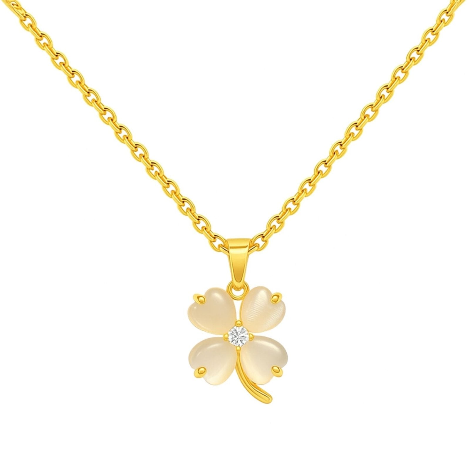 Collier trèfle élégant, pétales en cœur, acier inox doré ou argent, modèle Anastasia