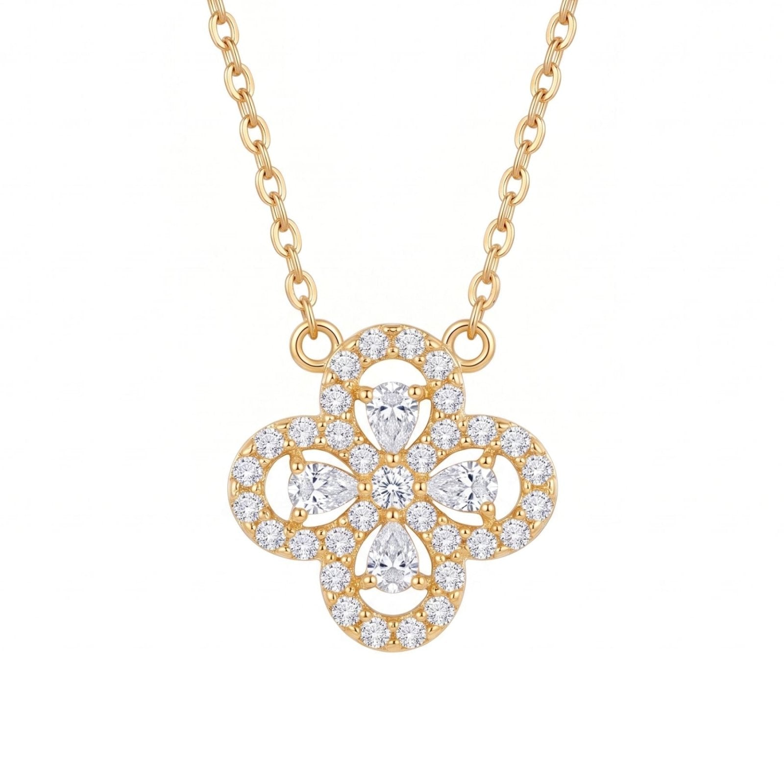 Collier trèfle pour femme, en acier titane, avec cristaux scintillants
