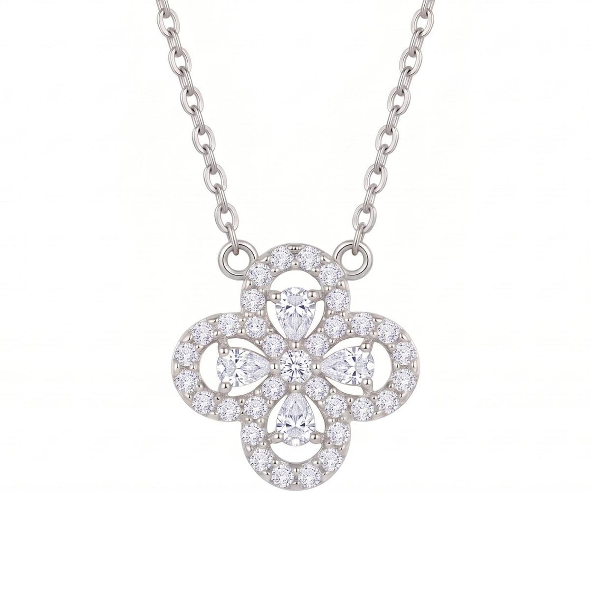 Collier trèfle pour femme, en acier titane, avec cristaux scintillants