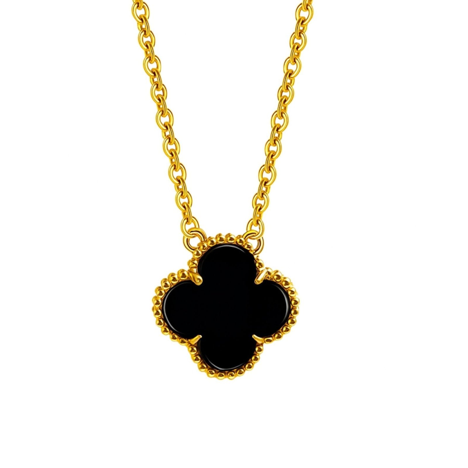 Collier trèfle réversible, nacre blanche et noire, en acier titane, modèle Clover