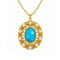 Collier turquoise pour femme, en acier inoxydable doré, médaillon ovale orné de perles blanches