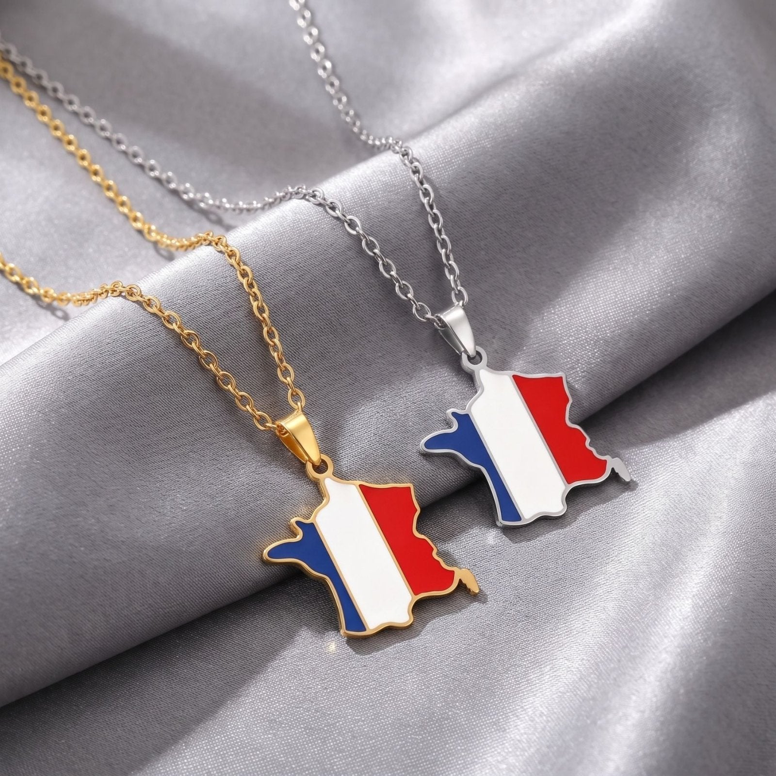 Collier unisexe, avec pendentif Carte de France, en acier inoxydable
