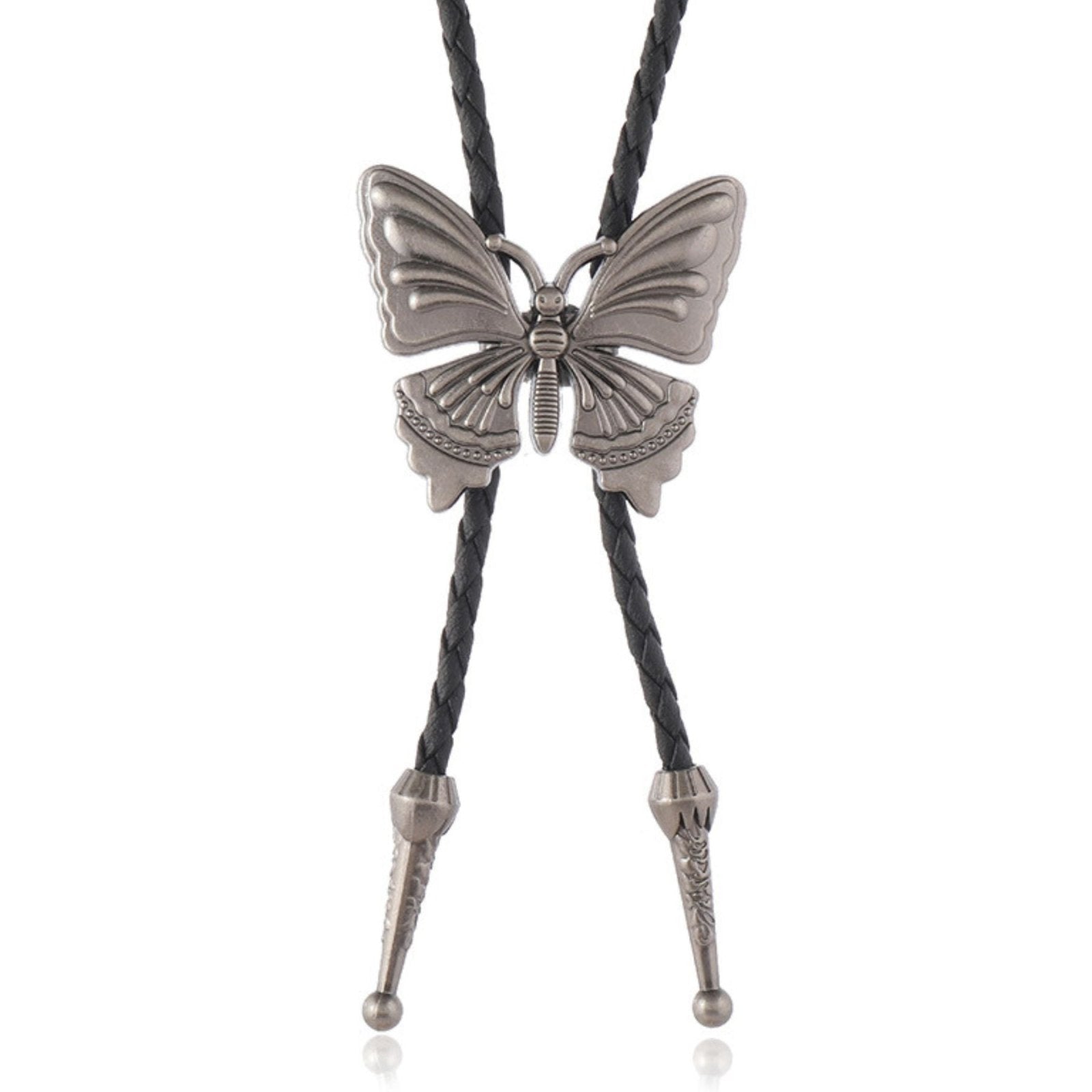 Collier unisexe bolo tie papillon, cuir noir tressé, style cowboy vintage
