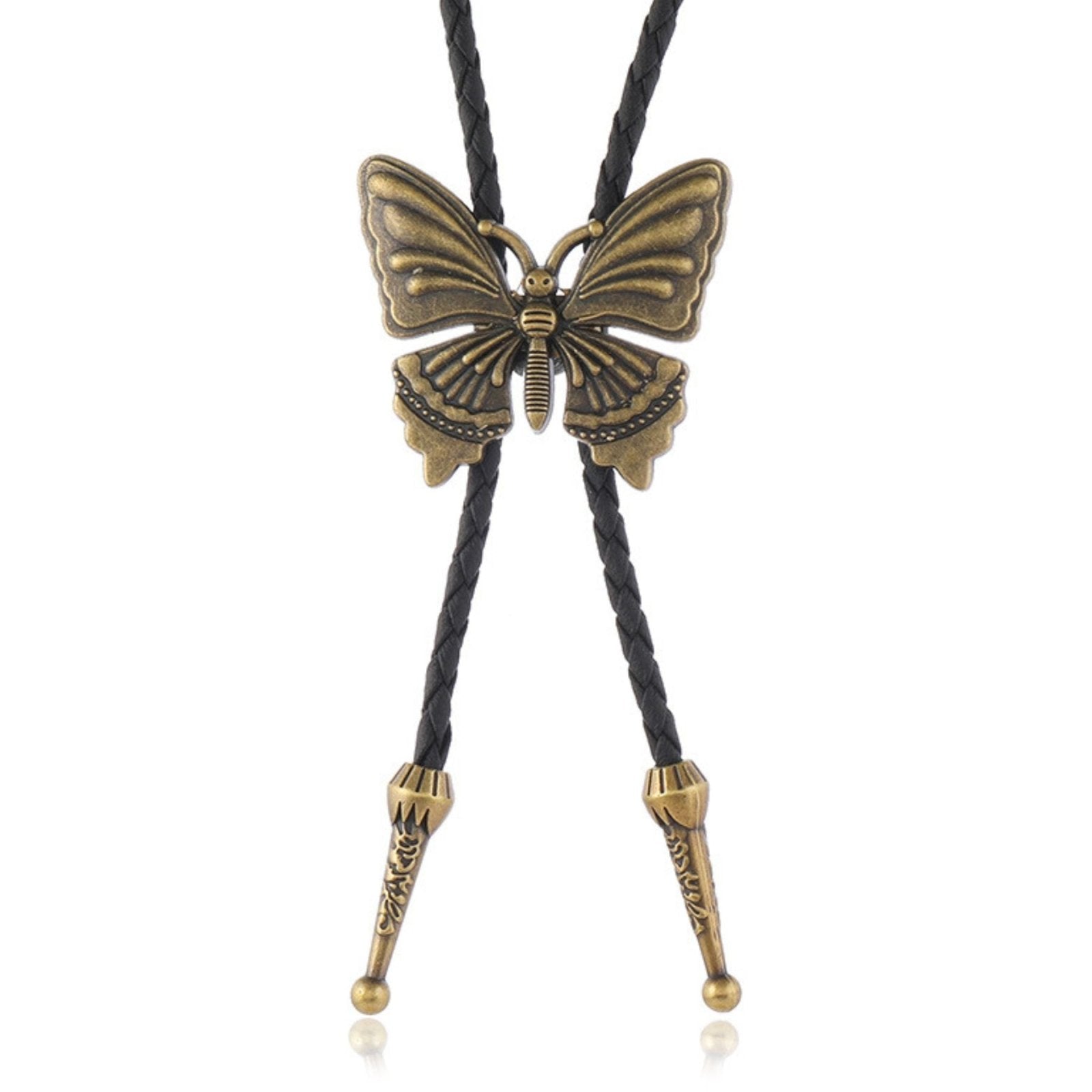 Collier unisexe bolo tie papillon, cuir noir tressé, style cowboy vintage