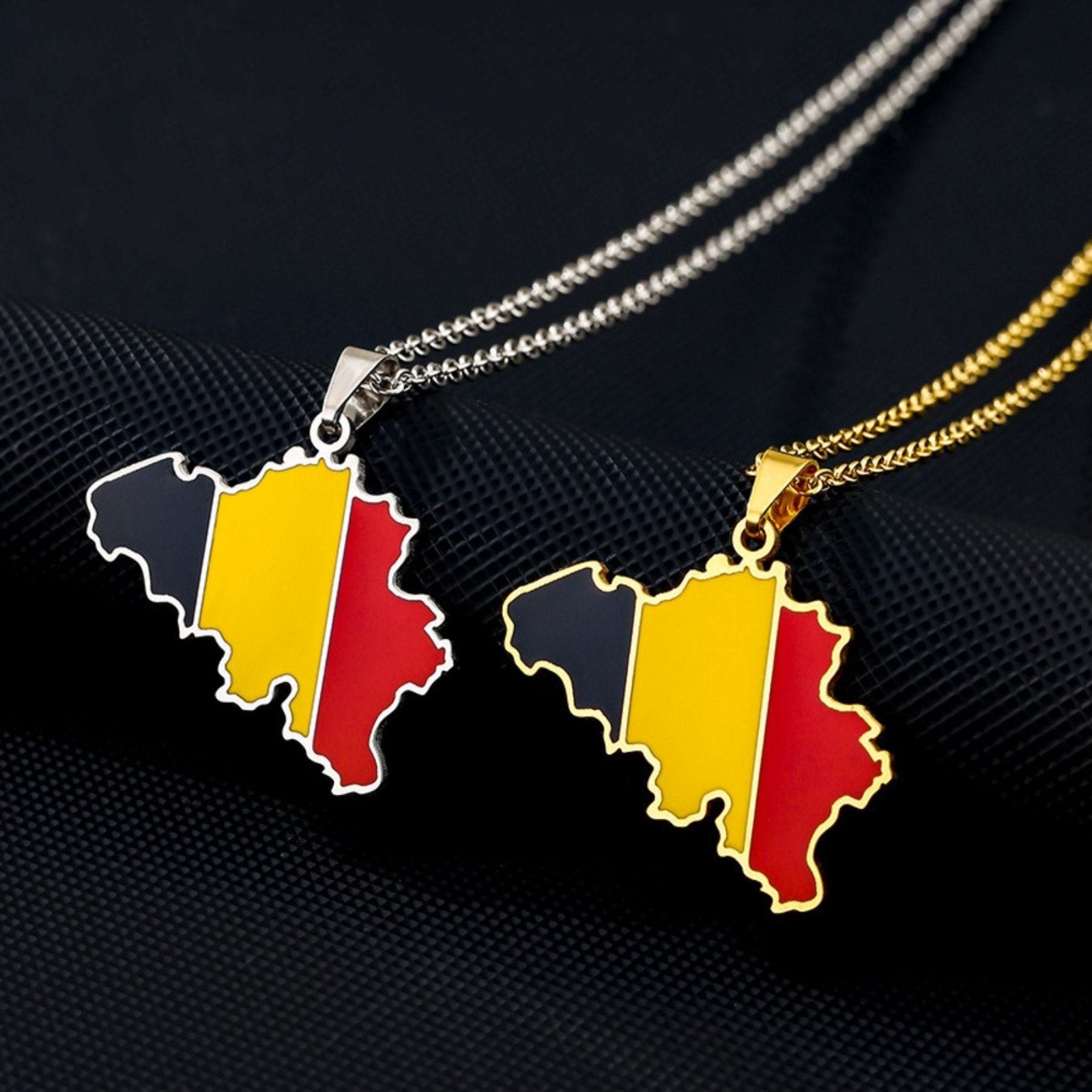 Collier unisexe carte de la Belgique avec drapeau, en acier inoxydable