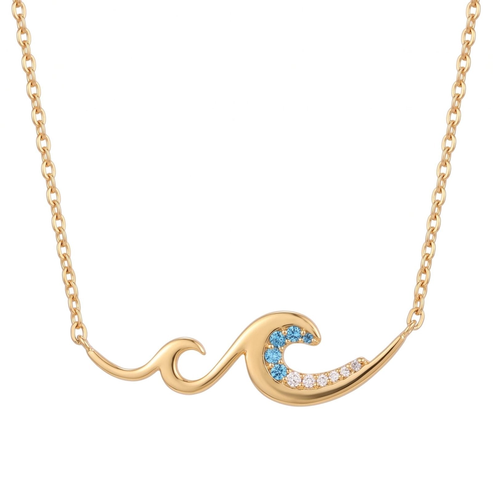 Collier vague pour femme, en argent 925, avec pierres bleues et transparentes, style élégant