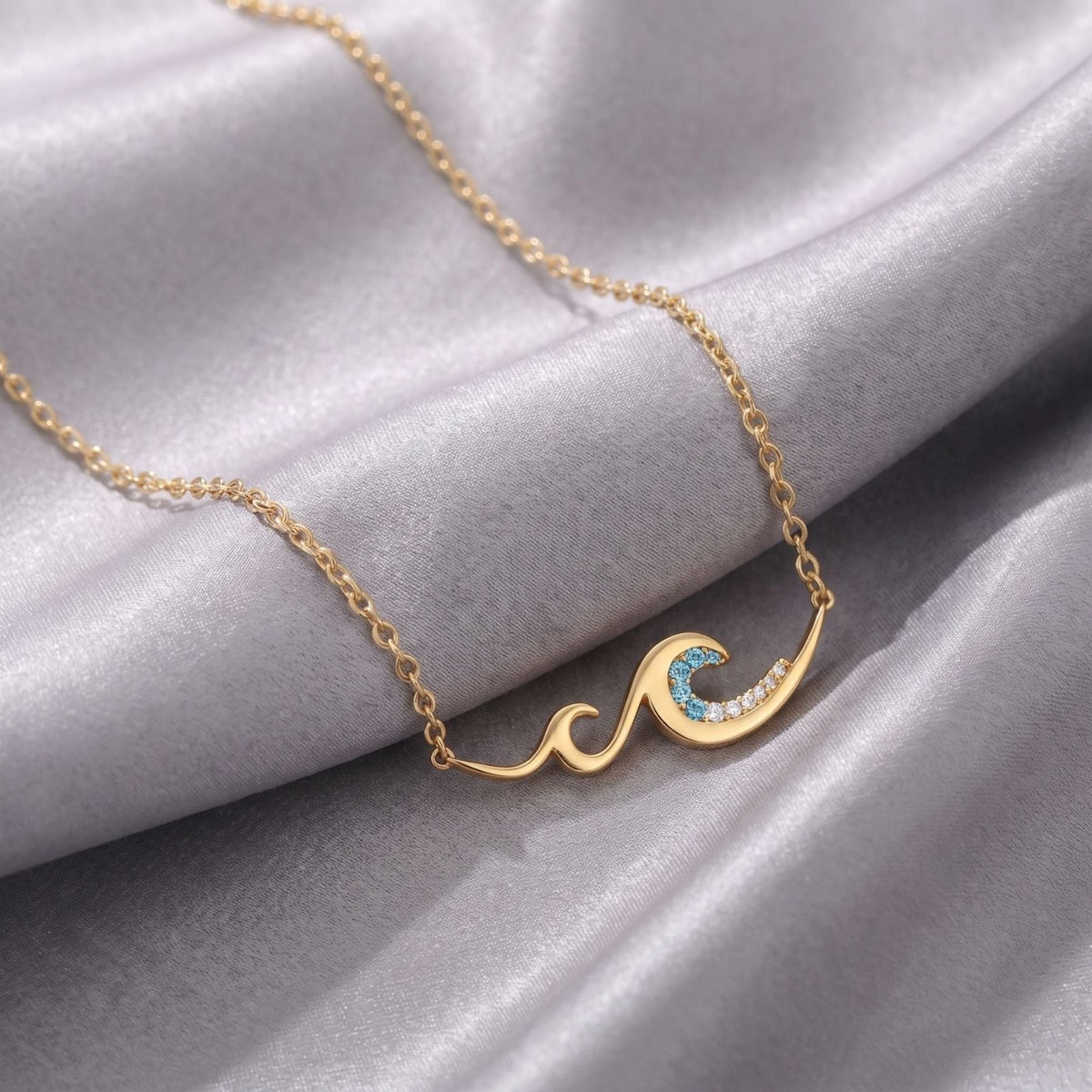Collier vague pour femme, en argent 925, avec pierres bleues et transparentes, style élégant