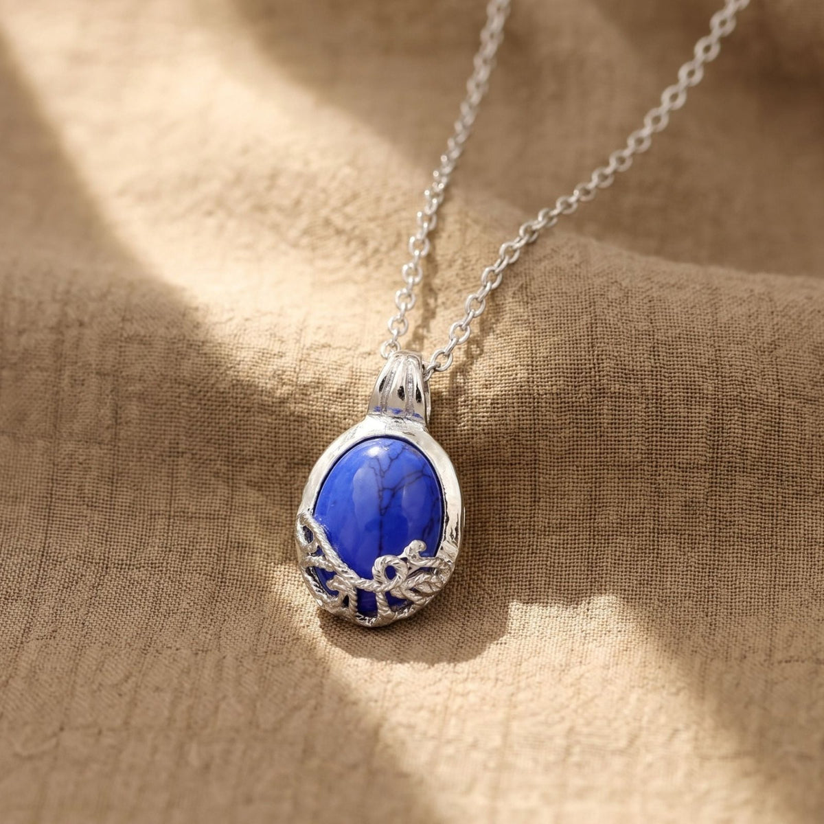 Collier Vampire Diaries Katherine pour femme, en alliage métallique, avec pierre naturelle bleue
