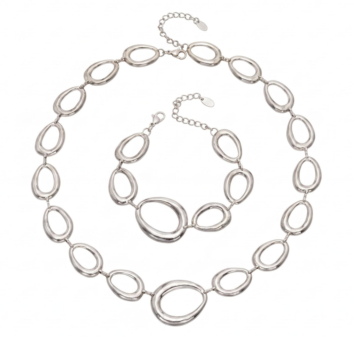 Parure collier et bracelet à maillons ovales pour femme en acier inoxydable, design élégant et moderne