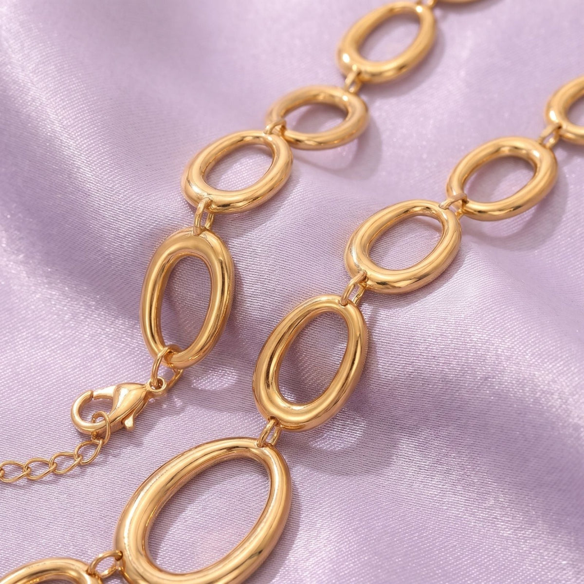 Parure collier et bracelet à maillons ovales pour femme en acier inoxydable, design élégant et moderne