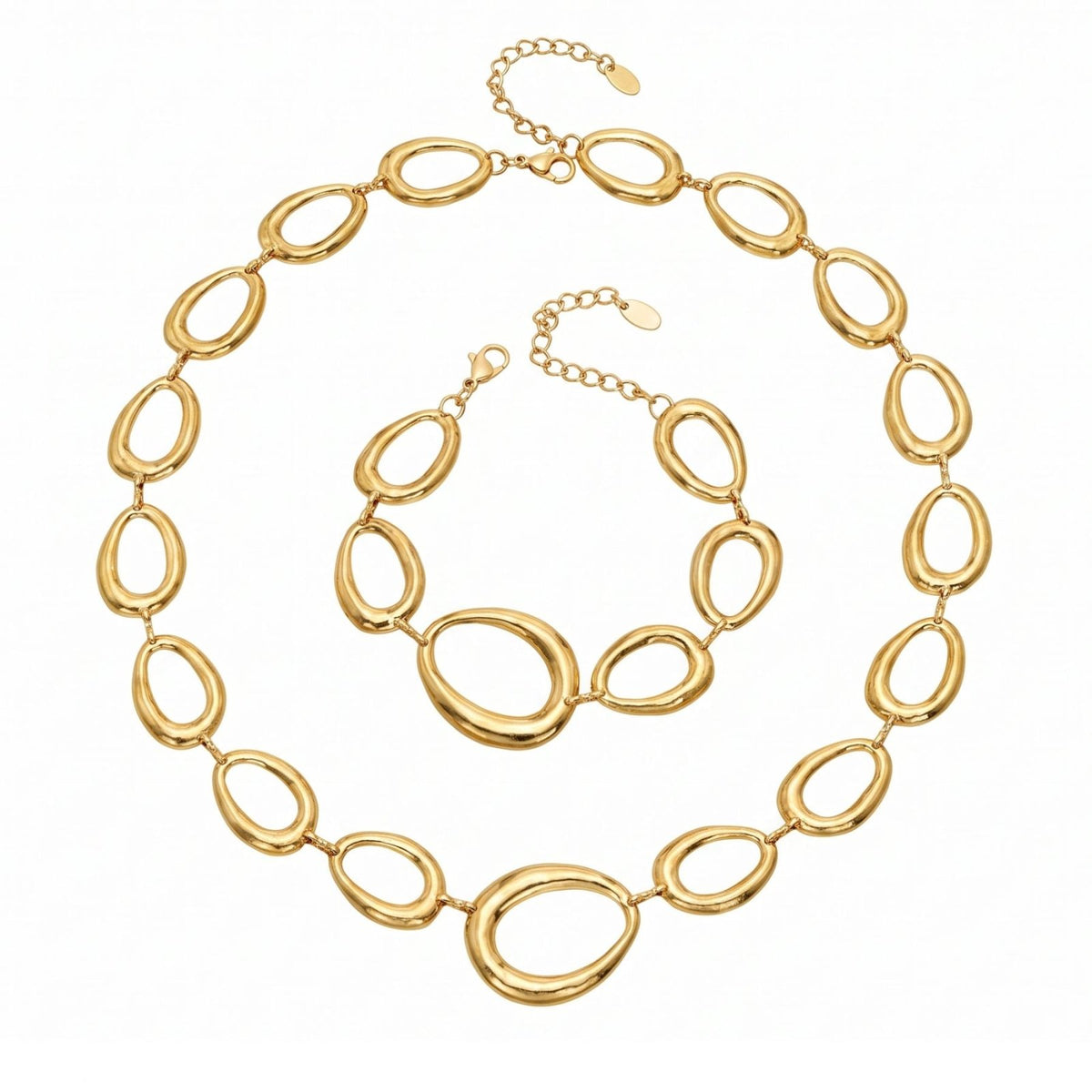 Parure collier et bracelet à maillons ovales pour femme en acier inoxydable, design élégant et moderne