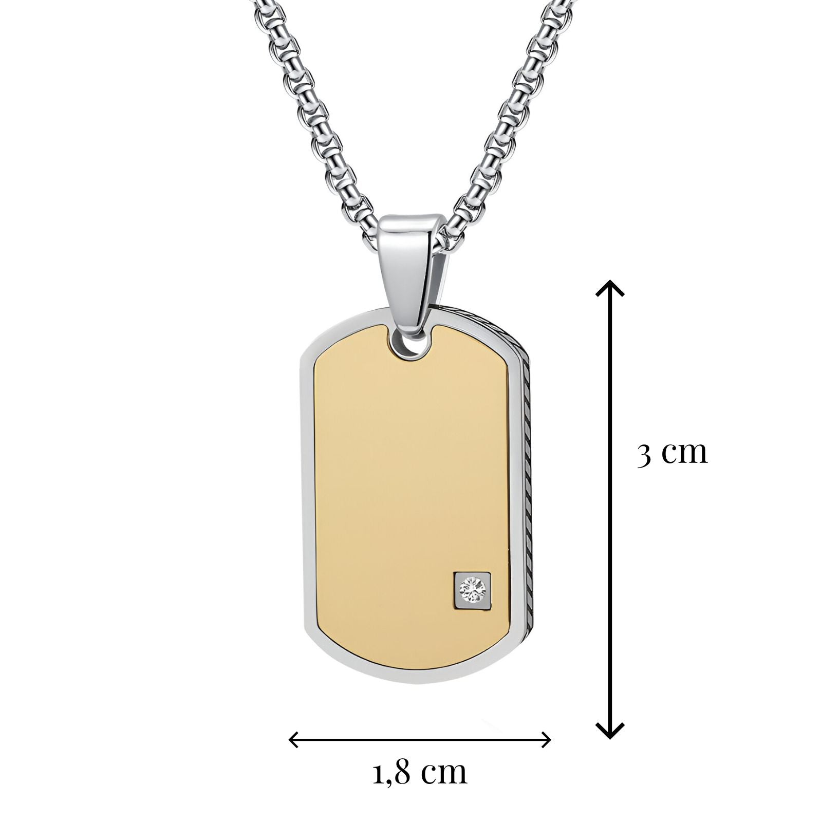 Plaque militaire en acier poli, design minimaliste, avec zirconium cubique, modèle Zac